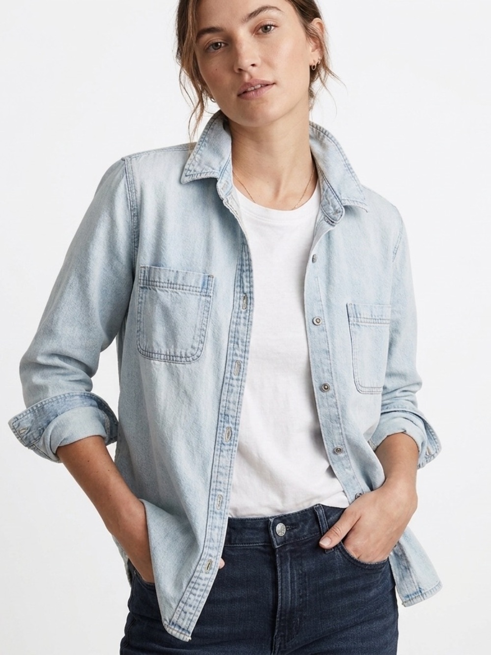 Universal Thread Light Wash Denim Button-Down Shirt